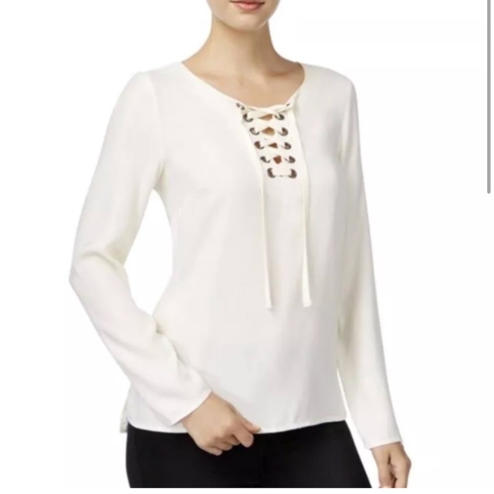 NEW Kensie Lace Up Top Cream Soft